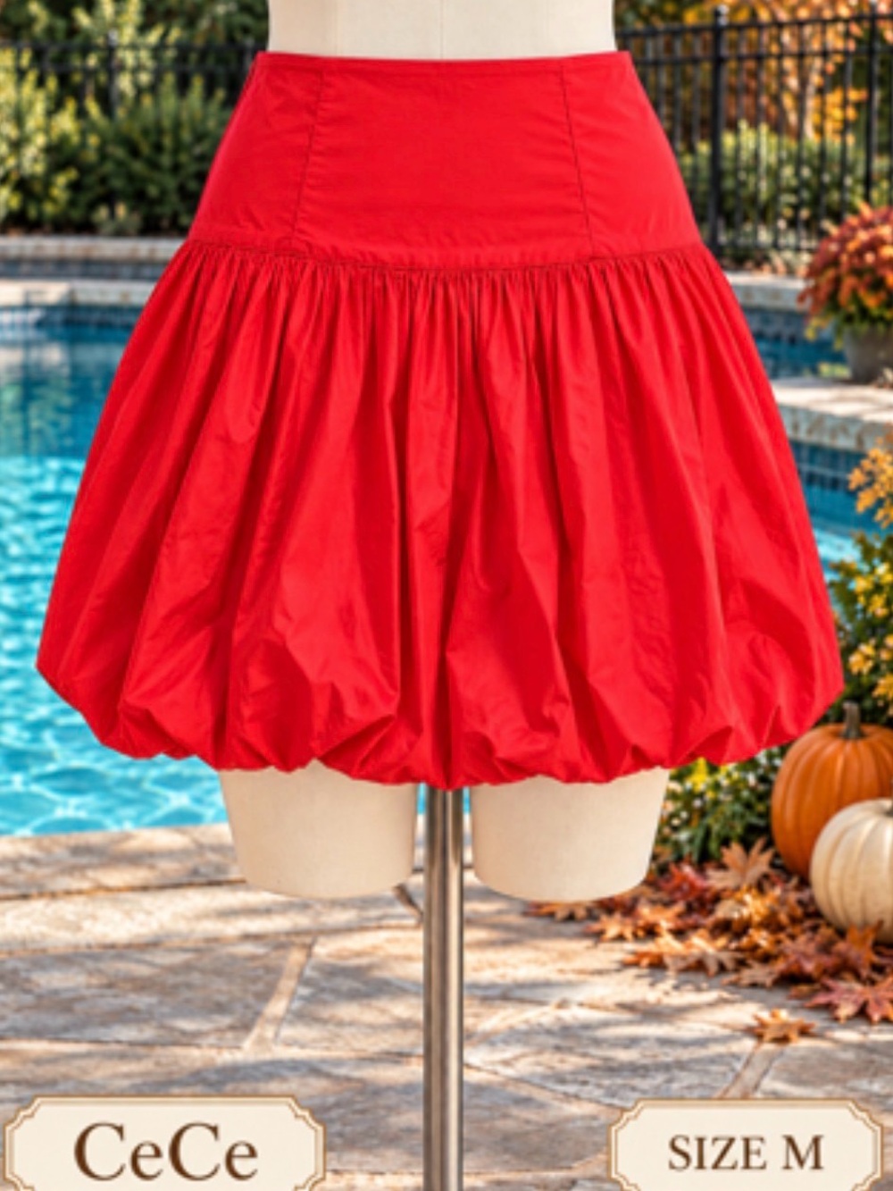 CeCe Bright Red Bubble Mini Skirt